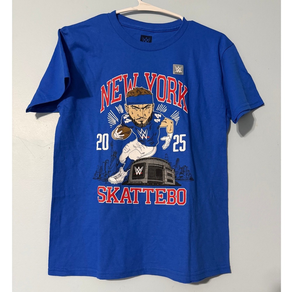 WWE Authentic Youth Medium Skattebo New York 2025 Blue Graphic T-Shirt 2538